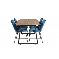 Inca Dining Table - 160/200*85*H75 - Oak / Black, Muce Dining Chair - Black Legs - Blue Velvet_4