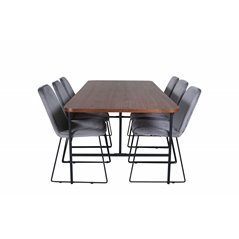 Uno Dining Table , Black Walnut Veneer+Muce Dining Chair , Black Legs , Grey Velvet_6