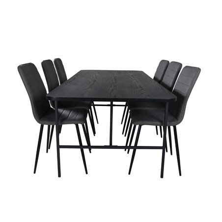 Uno ruokapöytä, musta musta viilu + Windu Luxury tuoli, musta harmaa mikrokuitu_6