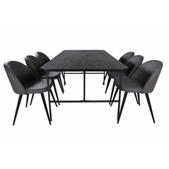 Uno Dining Table , Black Black Veneer+Velvet Stitches Chair , Black Grey Micro Fibre_6