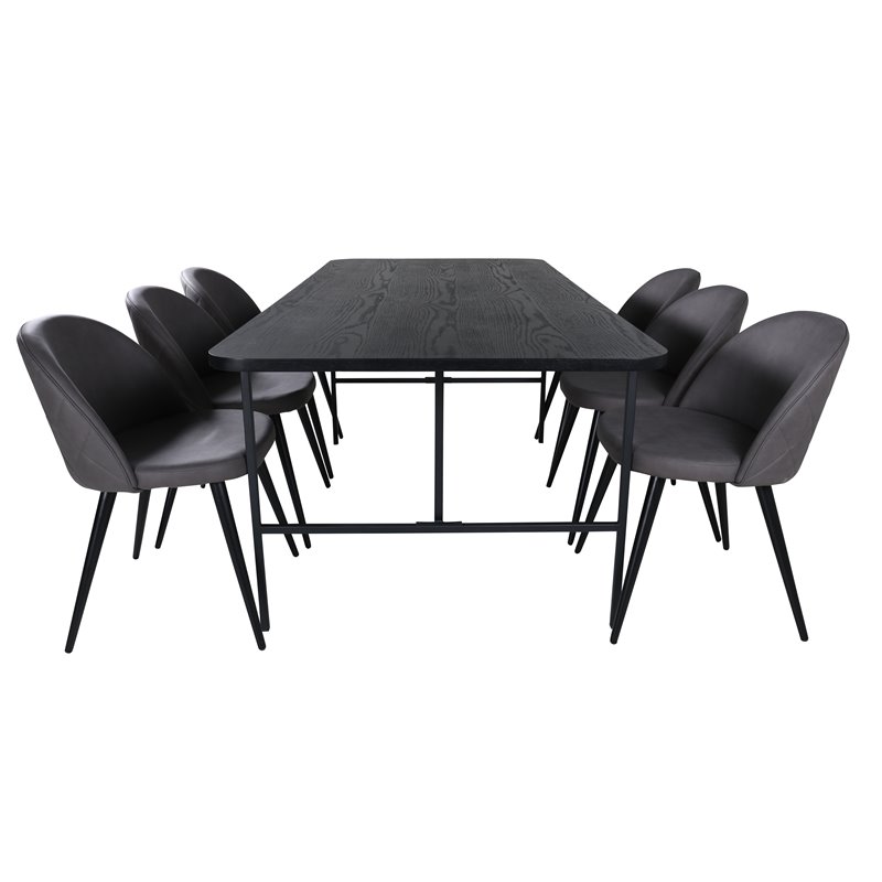Uno Dining Table , Black Black Veneer+Velvet Stitches Chair , Black Grey Micro Fibre_6