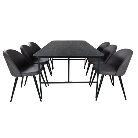 Uno Dining Table , Black Black Veneer+Velvet Stitches Chair , Black Grey Micro Fibre_6
