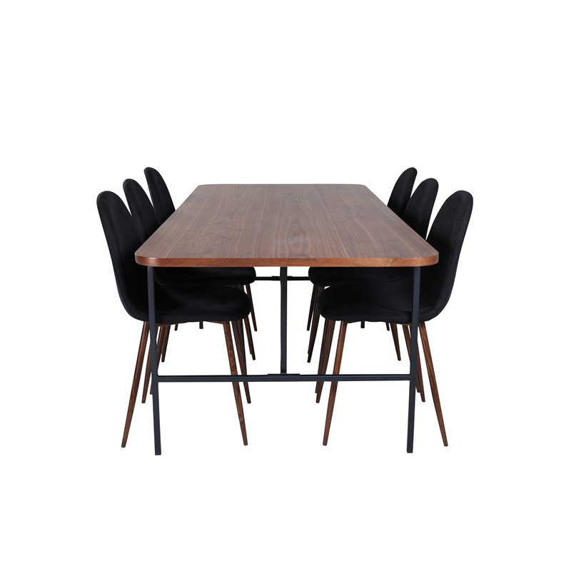 Uno Dining Table , Black Walnut Veneer+Polar Dining Chair , Walnut Legs , Black Fabric_6