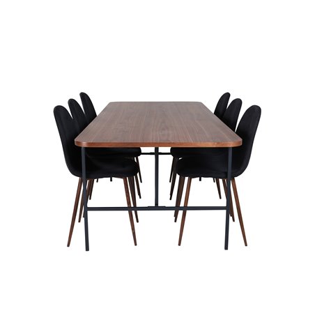 Uno spisebord, sort valnøddefiner + Polar spisestuestol, valnøddeben, sort stof_6