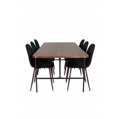 Uno Dining Table , Black Walnut Veneer+Polar Dining Chair , Walnut Legs , Black Fabric_6