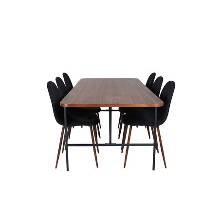 Uno Dining Table , Black Walnut Veneer+Polar Dining Chair , Walnut Legs , Black Fabric_6