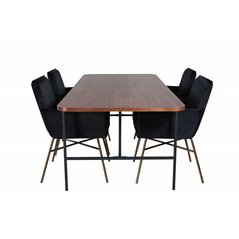 Uno Dining Table , Black Walnut Veneer+Pippi Chair , Distressed Copper Black Velvet_4
