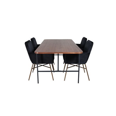 Uno ruokapöytä, musta pähkinäviilu + Peppi-tuoli, Distressed Copper Black Velvet_4