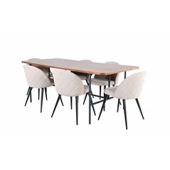 Uno Dining Table - Black / Walnut Veneer+Velvet Stitches Chair - Black / Beige Fabric (Polyester linen )_6
