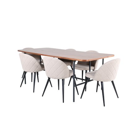 Uno Dining Table - Black / Walnut Veneer+Velvet Stitches Chair - Black / Beige Fabric (Polyester linen )_6