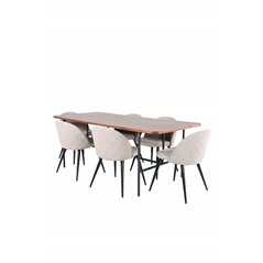 Uno Spisebord - Sort / Valnød Finer + Velvet Stitch es Chair - Sort / Beige Stof (Polyester hør) _6