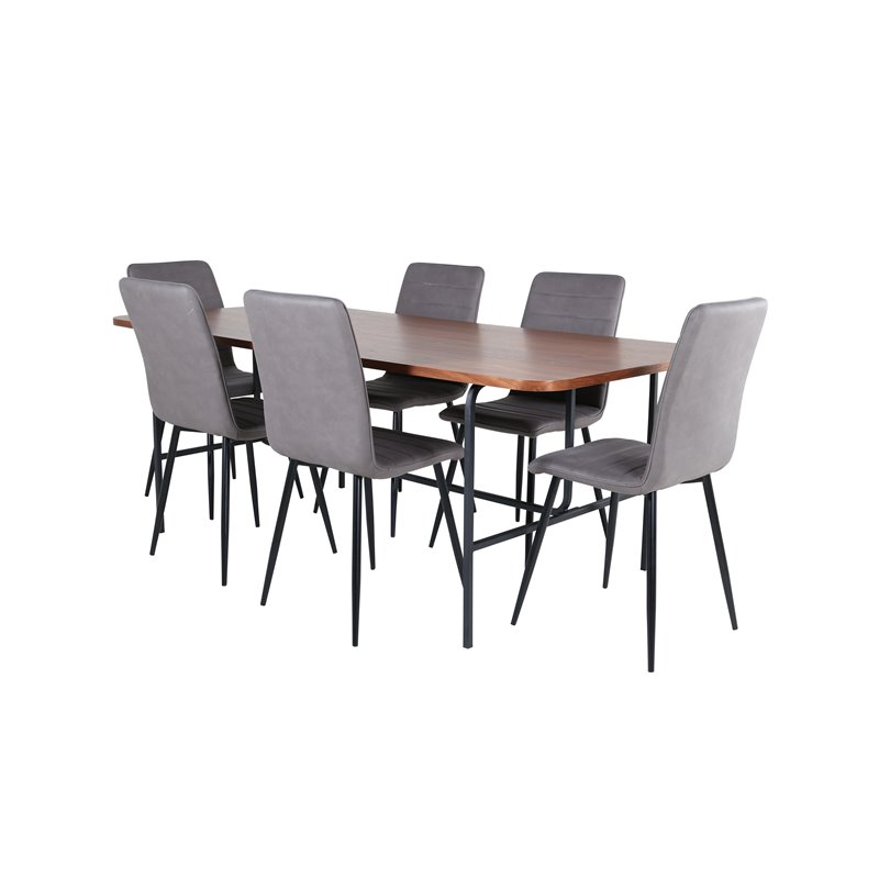 Uno Dining Table - Black / Walnut Veneer+Windu Lyx Chair - Black / Grey Micro Fibre_6