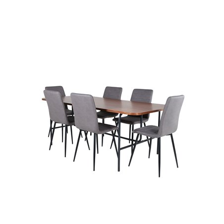 Uno Dining Table - Black / Walnut Veneer+Windu Lyx Chair - Black / Grey Micro Fibre_6