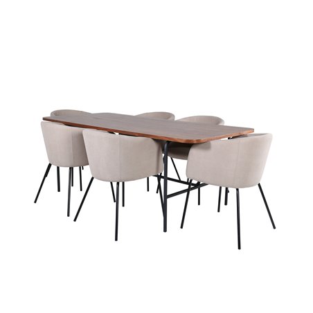 Uno Dining Table - Black / Walnut Veneer+Berit Chair - Black / Beige Fabric (Polyester linen )_6