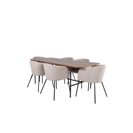 Uno ruokapöytä - musta / pähkinäviilu + Berit tuoli - musta / beige kangas (polyesteri pellava) _6