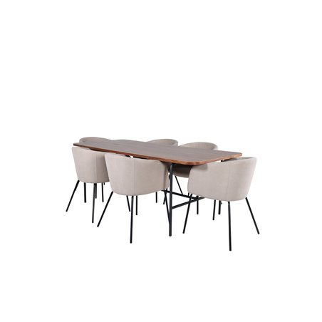 Uno Dining Table - Black / Walnut Veneer+Berit Chair - Black / Beige Fabric (Polyester linen )_6