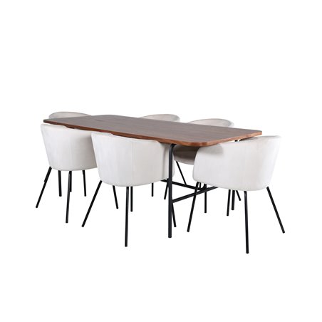 Uno Dining Table - Black / Walnut Veneer+Berit Chair - Black / Beige Velvet_6