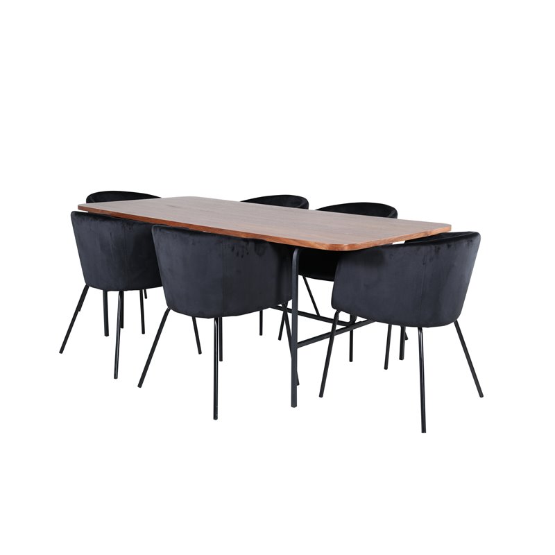 Uno Dining Table - Black / Walnut Veneer+Berit Chair - Black / Black Velvet_6