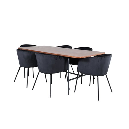 Uno Dining Table - Black / Walnut Veneer+Berit Chair - Black / Black Velvet_6