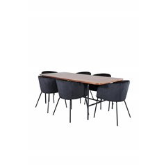 Uno Dining Table - Black / Walnut Veneer+Berit Chair - Black / Black Velvet_6