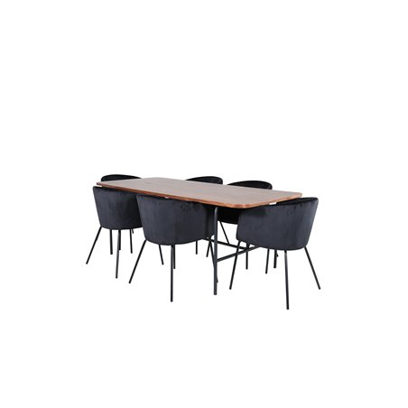 Uno Dining Table - Black / Walnut Veneer+Berit Chair - Black / Black Velvet_6