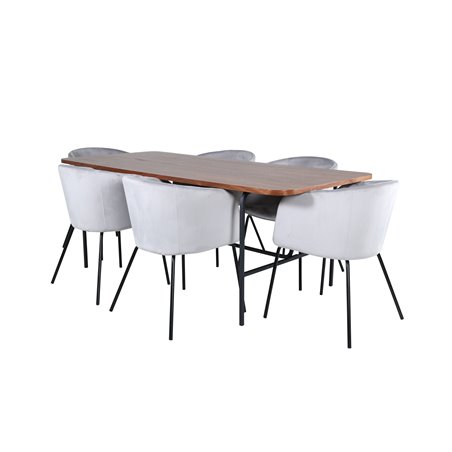 Uno Dining Table - Black / Walnut Veneer+Berit Chair - Black / Light Grey Velvet_6