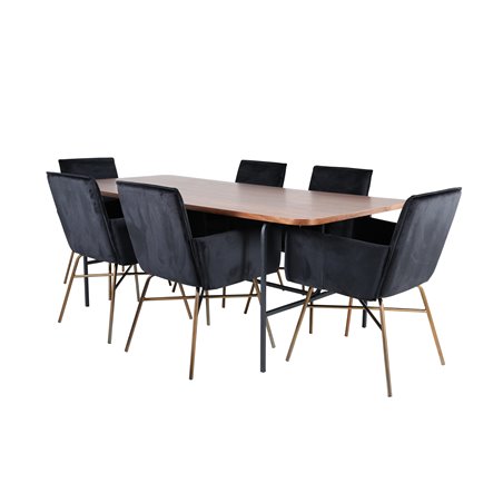 Uno Dining Table - Black / Walnut Veneer+Pippi Chair - Distressed Copper / Black Velvet_6