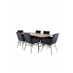 Uno Spisebord - Sort / Valnød Finer + Pippi Stol - Distressed Copper / Black Velvet_6