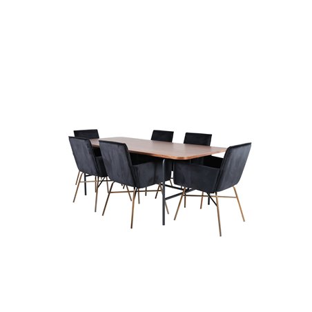 Uno Spisebord - Sort / Valnød Finer + Pippi Stol - Distressed Copper / Black Velvet_6