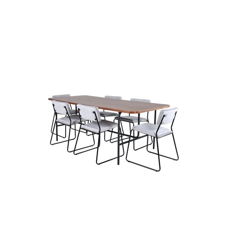 Uno Dining Table - Black / Walnut Veneer+Kenth Chair - Black / Light Grey Velvet_6