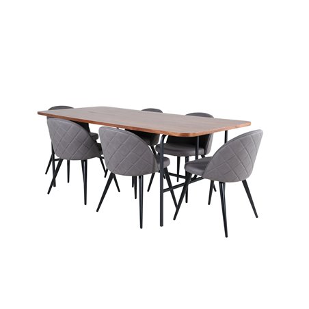 Uno Dining Table - Black / Walnut Veneer+Velvet Stitches Chair - Black / Grey Micro Fibre_6