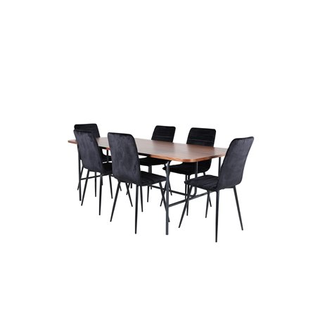 Uno spisebord - sort / valnøddefiner + Windu luksusstol - sort / sort fløjl_6