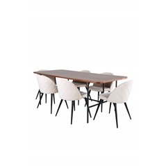Uno Dining Table - Black / Walnut Veneer+Velvet Stitches Chair - Black / Beige Velvet_6