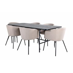 Uno Dining Table - Black / Black Veneer+Berit Chair - Black / Beige Fabric (Polyester linen )_6