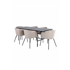 Uno spisebord - sort / sort finer + Berit stol - sort / beige stof (polyester hør) _6