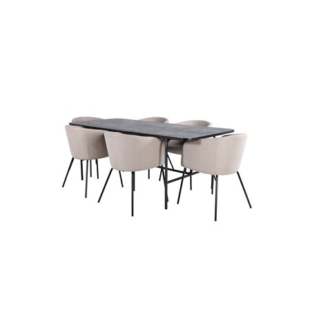 Uno spisebord - sort / sort finer + Berit stol - sort / beige stof (polyester hør) _6
