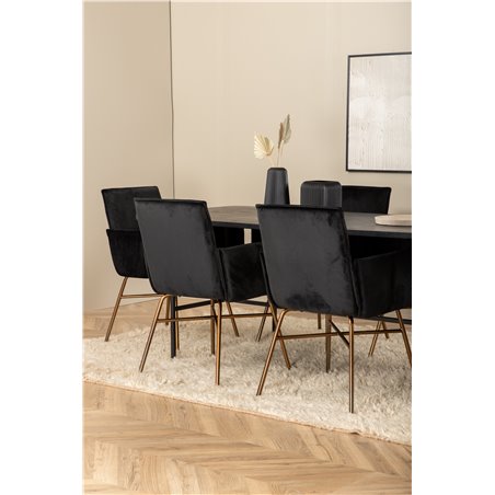 Uno Dining Table - Black / Black Veneer+Pippi Chair - Distressed Copper / Black Velvet_6