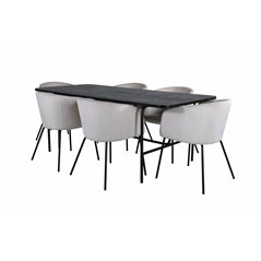 Uno Dining Table - Black / Black Veneer+Berit Chair - Black / Beige Velvet_6