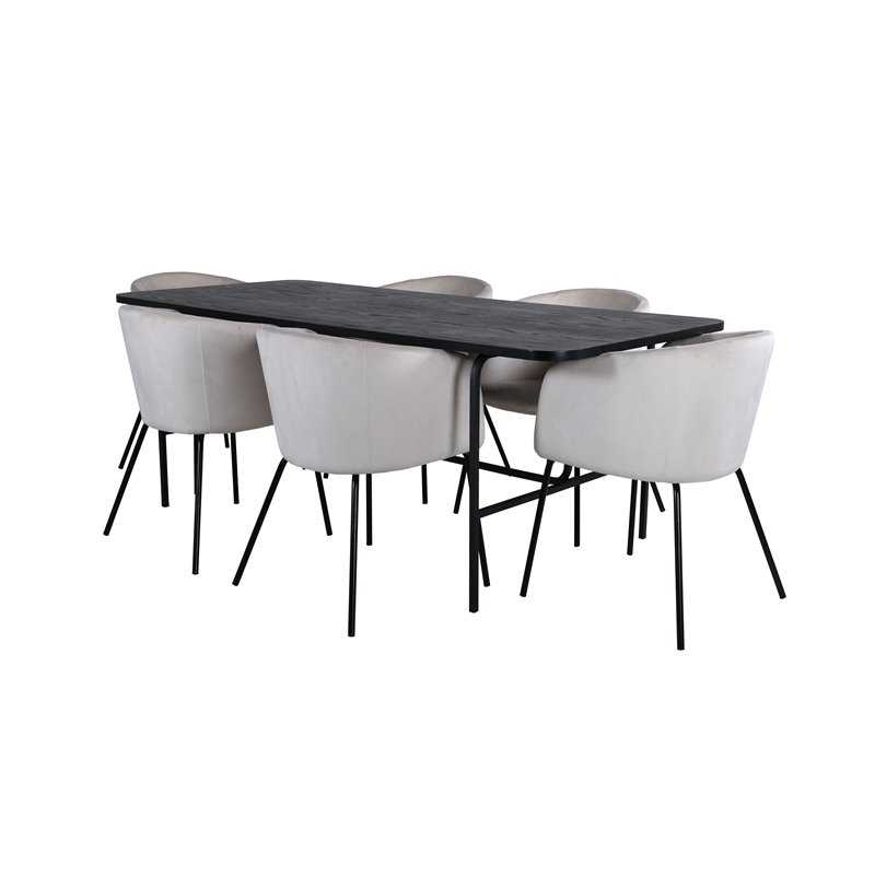 Uno Dining Table - Black / Black Veneer+Berit Chair - Black / Beige Velvet_6