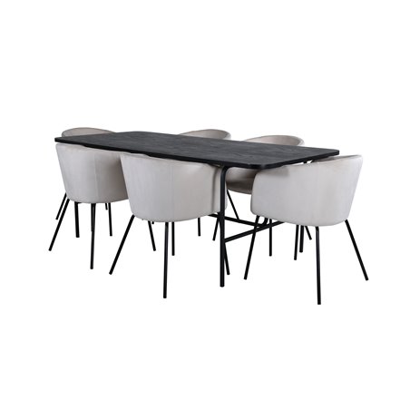 Uno Dining Table - Black / Black Veneer+Berit Chair - Black / Beige Velvet_6
