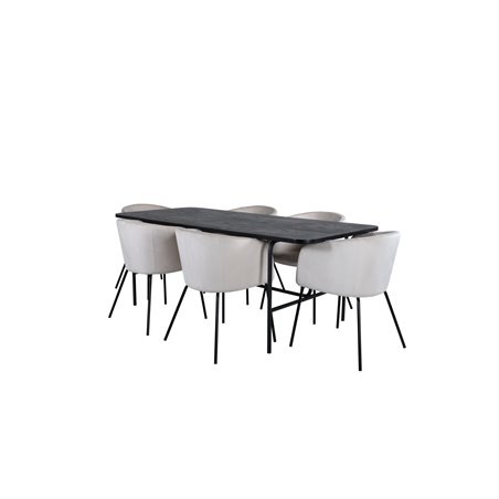 Uno Dining Table - Black / Black Veneer+Berit Chair - Black / Beige Velvet_6