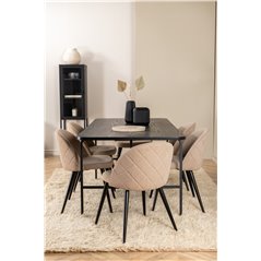 Uno Dining Table - Black / Black Veneer+Velvet Stitches Chair - Black / Beige Fabric (Polyester linen )_6