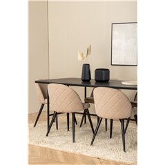 Uno Dining Table - Black / Black Veneer+Velvet Stitches Chair - Black / Beige Fabric (Polyester linen )_6