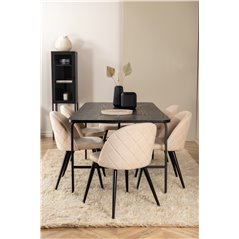 Uno Dining Table - Black / Black Veneer+Velvet Stitches Chair - Black / Beige Velvet_6