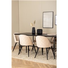 Uno Dining Table - Black / Black Veneer+Velvet Stitches Chair - Black / Beige Velvet_6