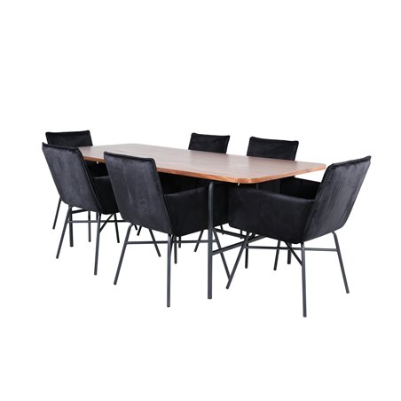 Uno Dining Table - Black / Walnut Veneer+Pippi Chair - Black / Black Velvet_6