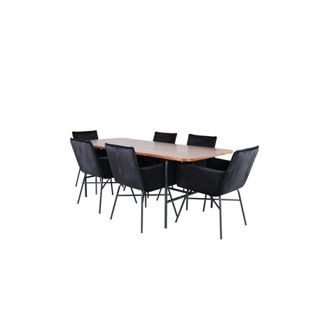 Uno Dining Table - Black / Walnut Veneer+Pippi Chair - Black / Black Velvet_6