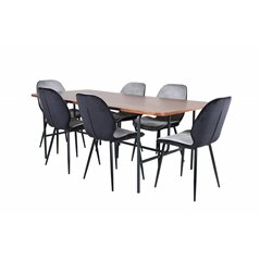 Uno Dining Table - Black / Walnut Veneer+Emma Chair - Black / Black and Light Grey Black Velvet in Back Grey Velvet in front_6