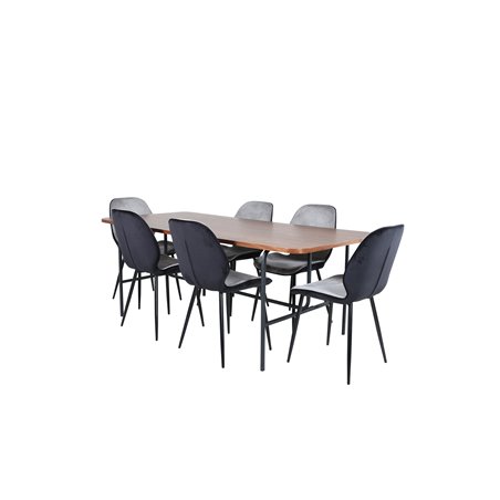 Uno Dining Table - Black / Walnut Veneer+Emma Chair - Black / Black and Light Grey Black Velvet in Back Grey Velvet in front_6