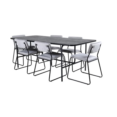 Uno Dining Table - Black / Black Veneer+Kenth Chair - Black / Light Grey Velvet_6